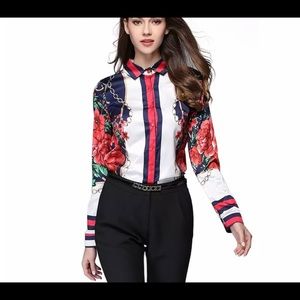 NWOT Long Sleeve Autumn Floral And Stars Printed Button Up Blouse